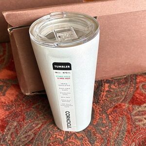 Corkcicle Pearl White Tumbler with Clear Lid